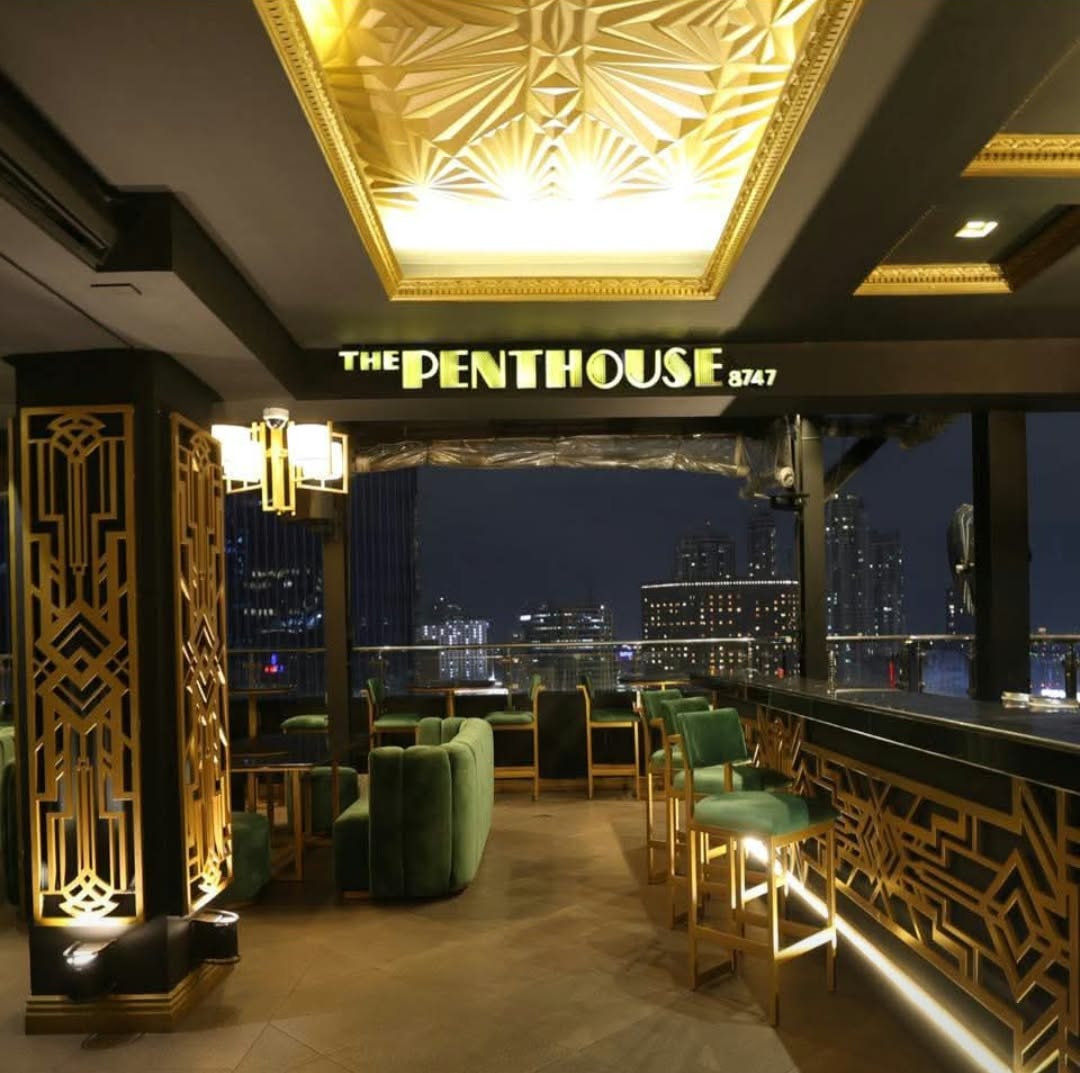 Penthouse 8747 rooftop lounge with city skyline